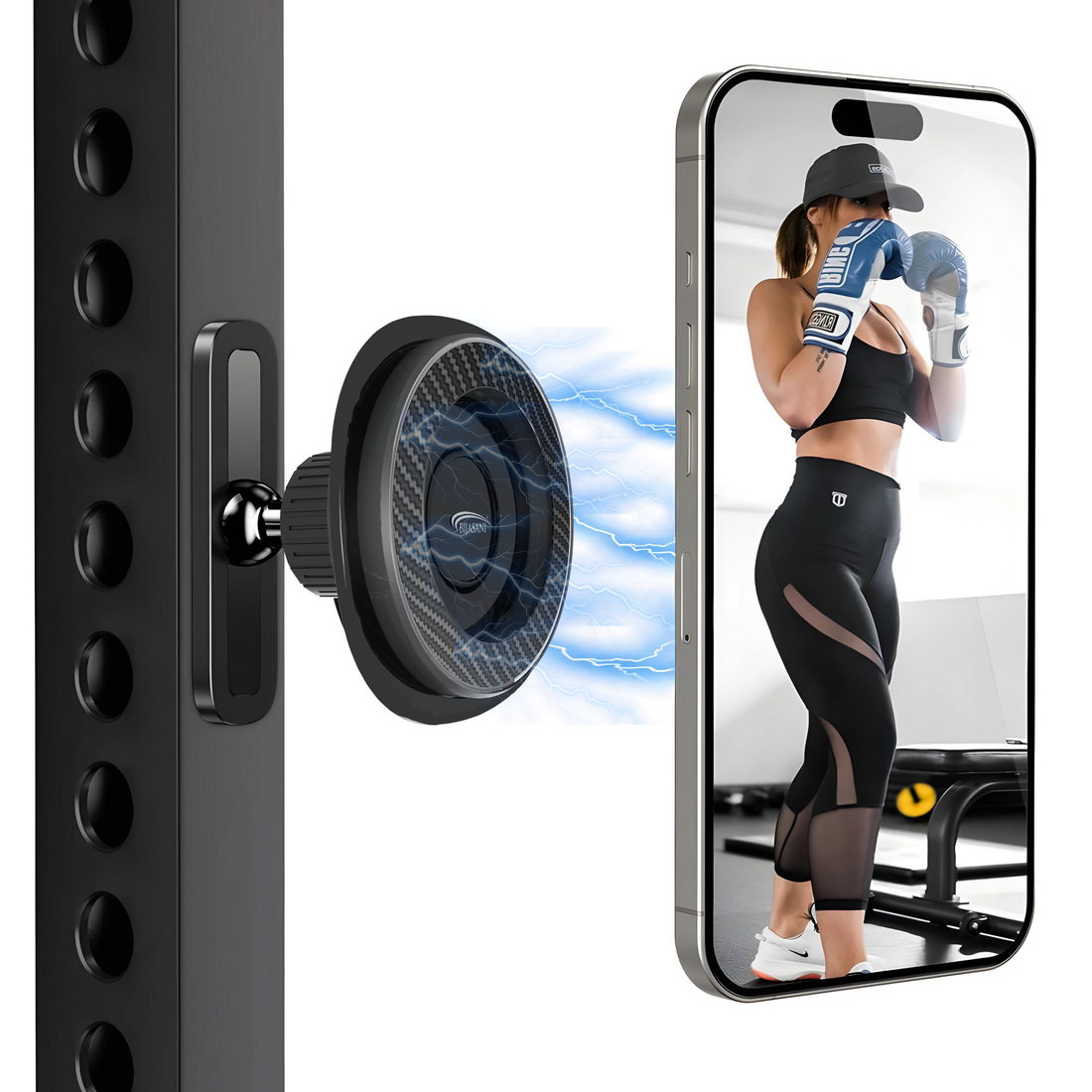 Magnetic gym phone holder for filming workouts