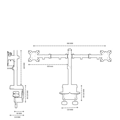 Dual monitor stand dimension drawing