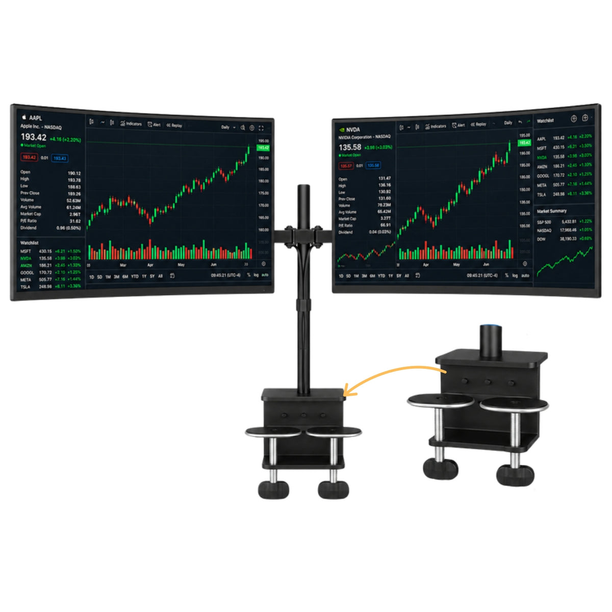 SUNCHHAYA dual monitor stand with two screens side by side and dual C-clamp