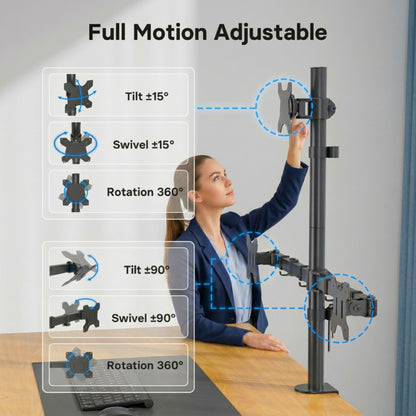 Full motion tilt, swivel and 360 degree rotation