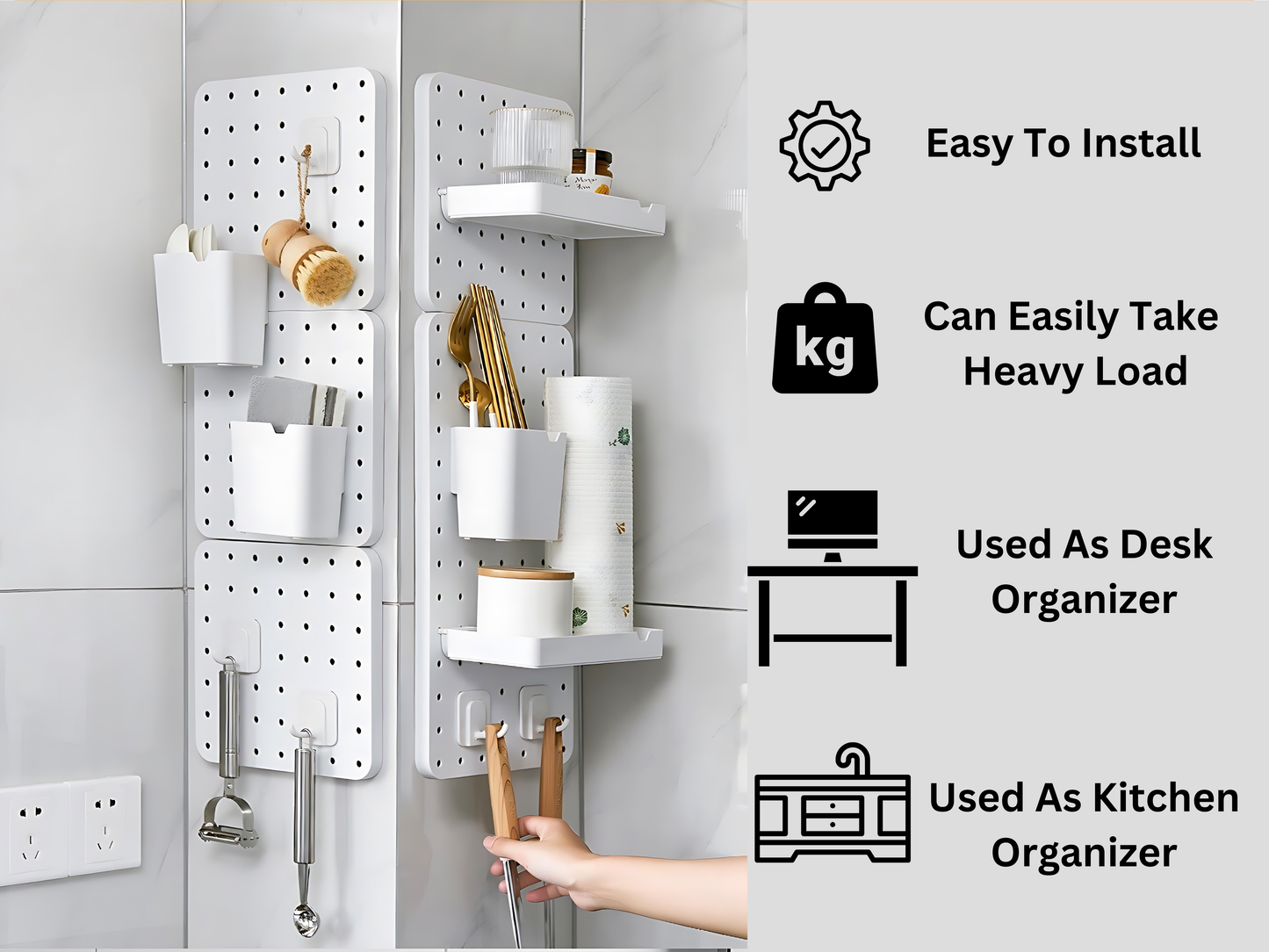 SUNCHHAYA Peg Board, Pegboard for Wall Organizer (White, Size :- 63x42 CM)