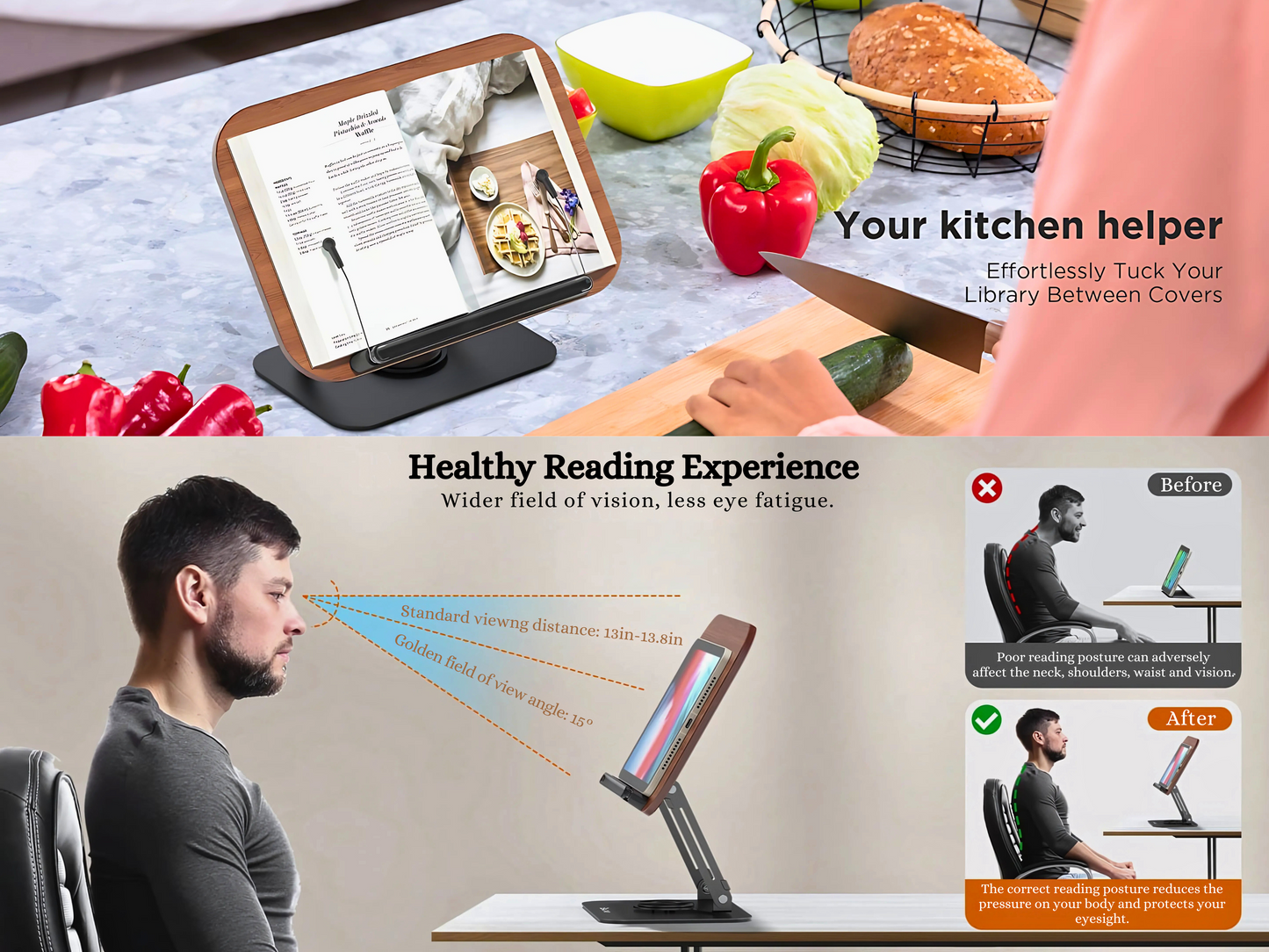 SUNCHHAYA New Book Reading Stand With Adjustable Height-Angle (R51_Brown)