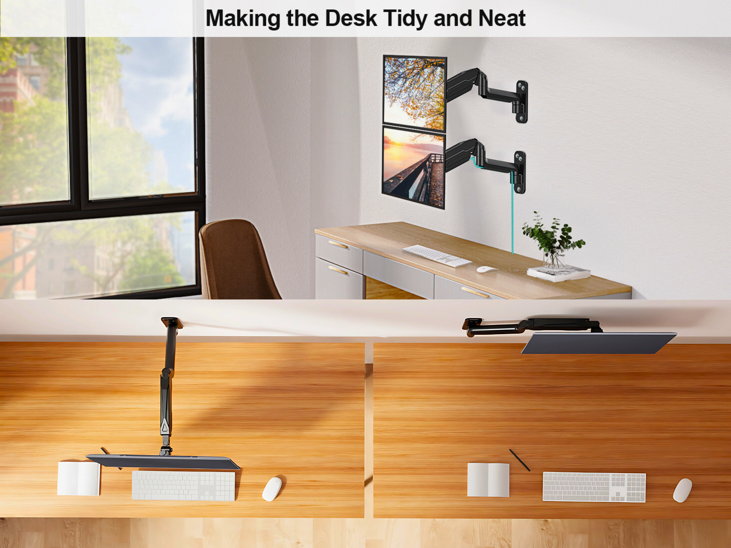 SUNCHHAYA Wall Mounted Arm for Desk, Wall Mounted Monitor Stand