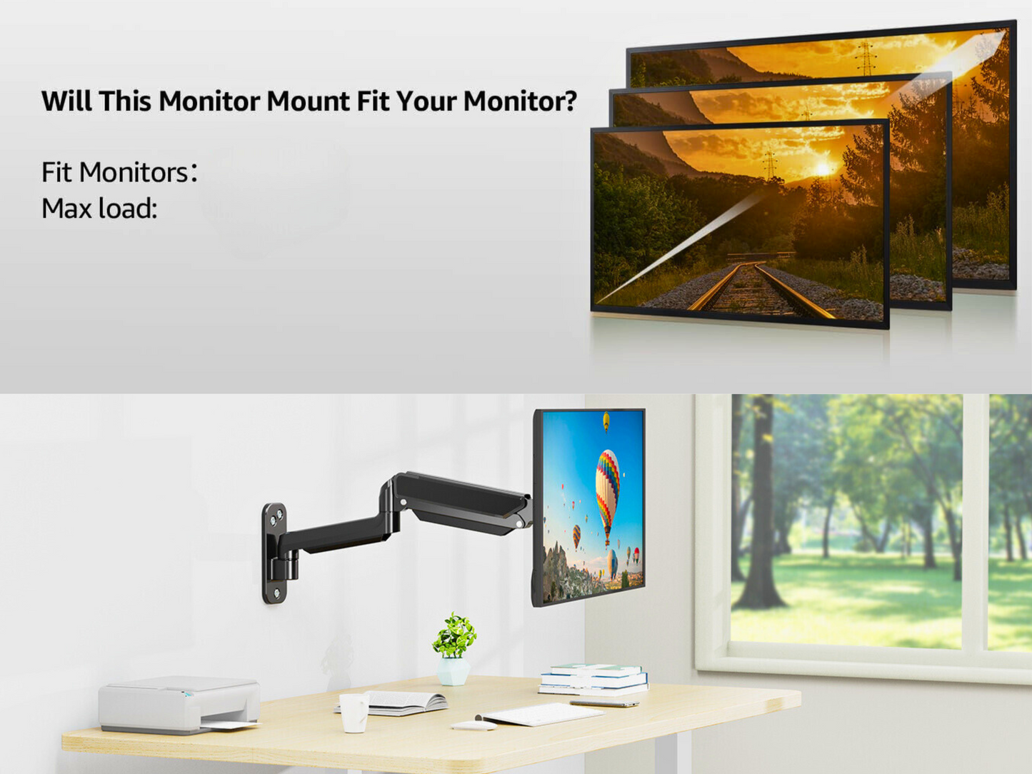 SUNCHHAYA Wall Mounted Arm for Desk, Wall Mounted Monitor Stand