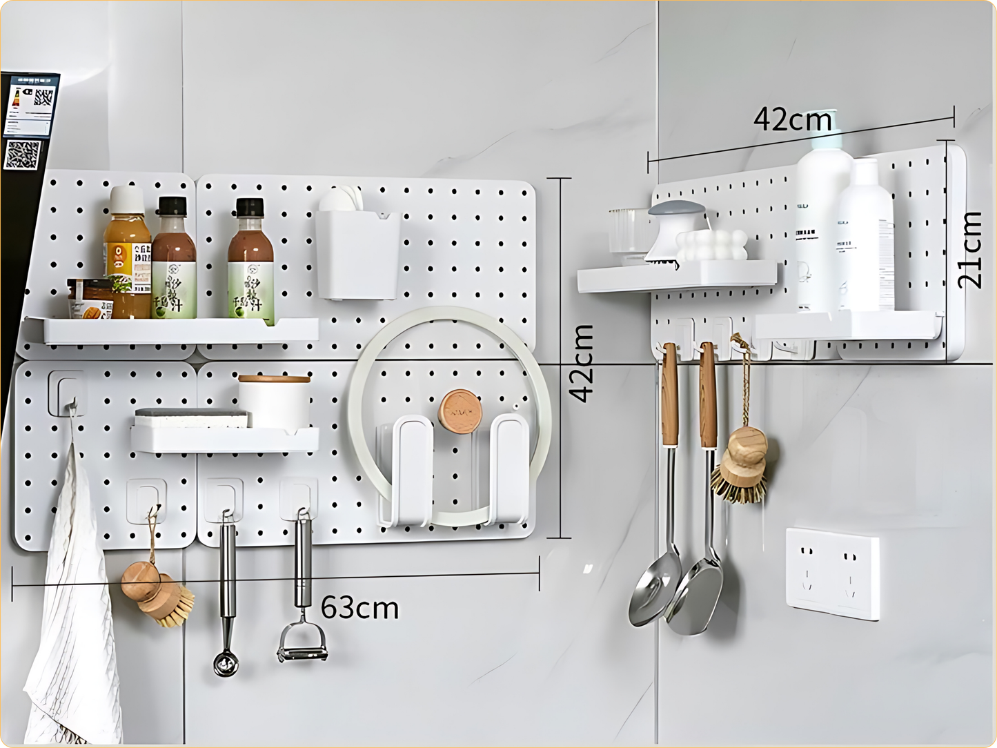 SUNCHHAYA Peg Board, Pegboard for Wall Organizer (White, Size :- 63x42 CM)