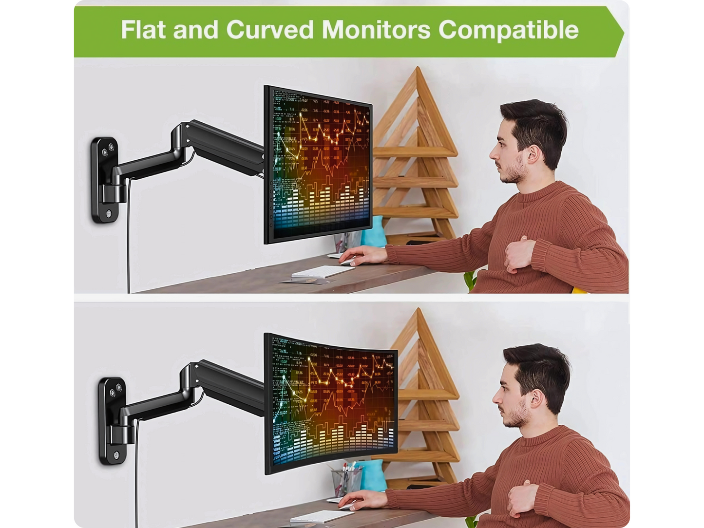 SUNCHHAYA Wall Mounted Arm for Desk, Wall Mounted Monitor Stand