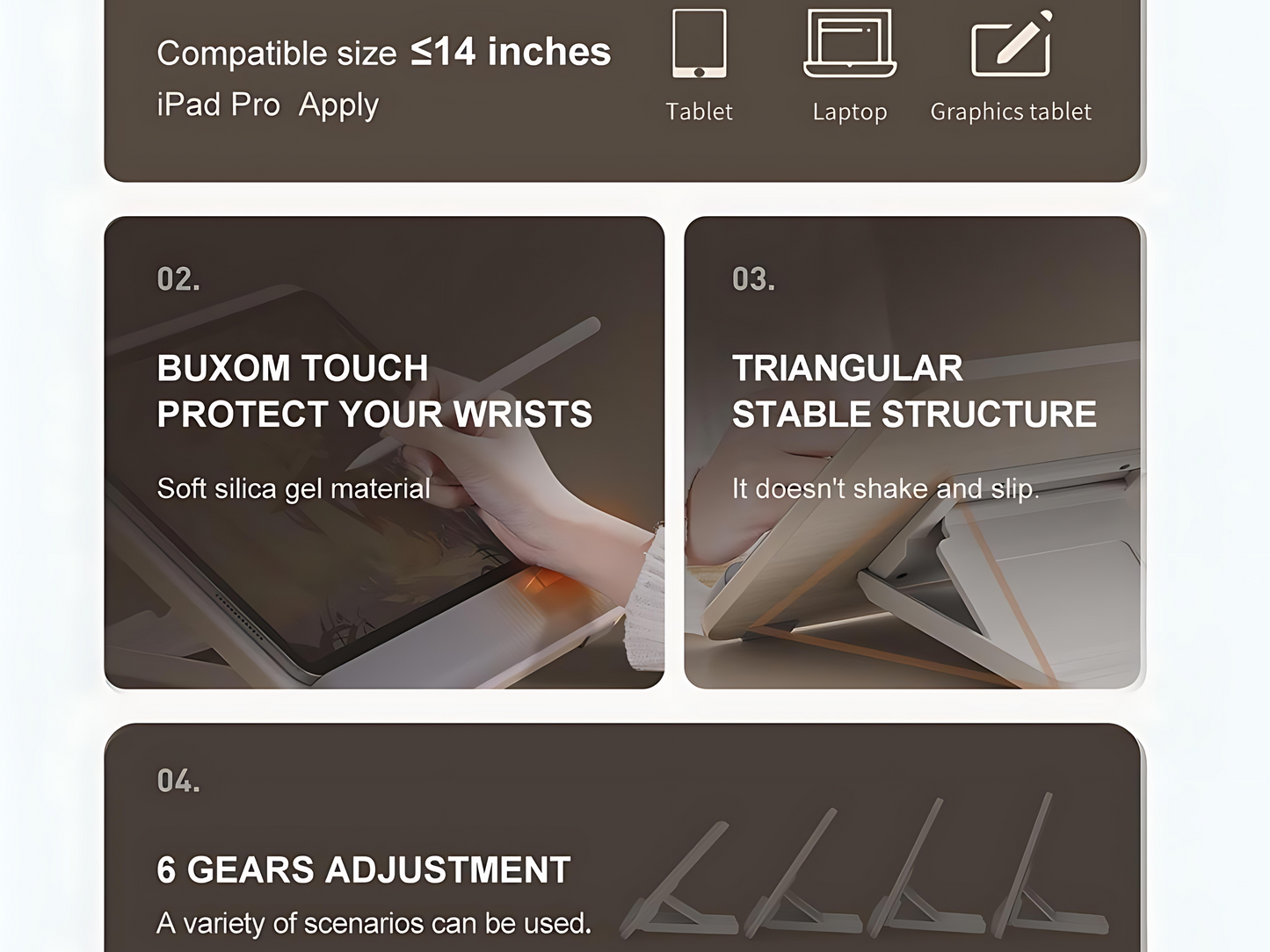 SUNCHHAYA Ipad Stand-Adjustable Reading, Writing & Drawing Stand with Soft Wrist Pad, 4 Pieces Of Silica pads Included (P29)