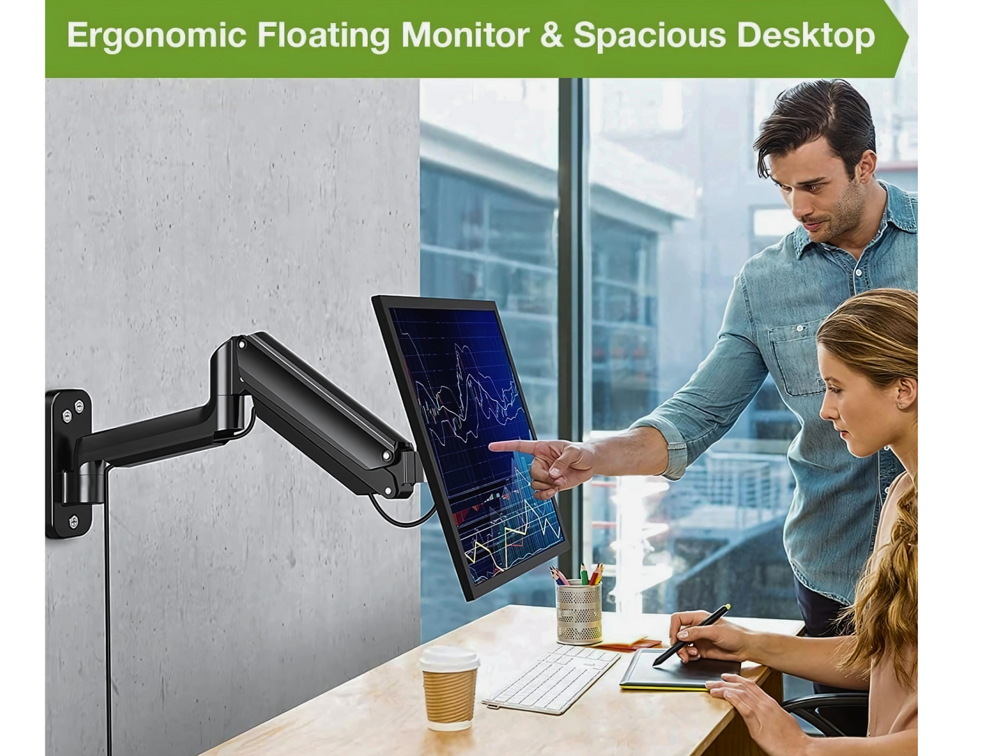 SUNCHHAYA Wall Mounted Arm for Desk, Wall Mounted Monitor Stand