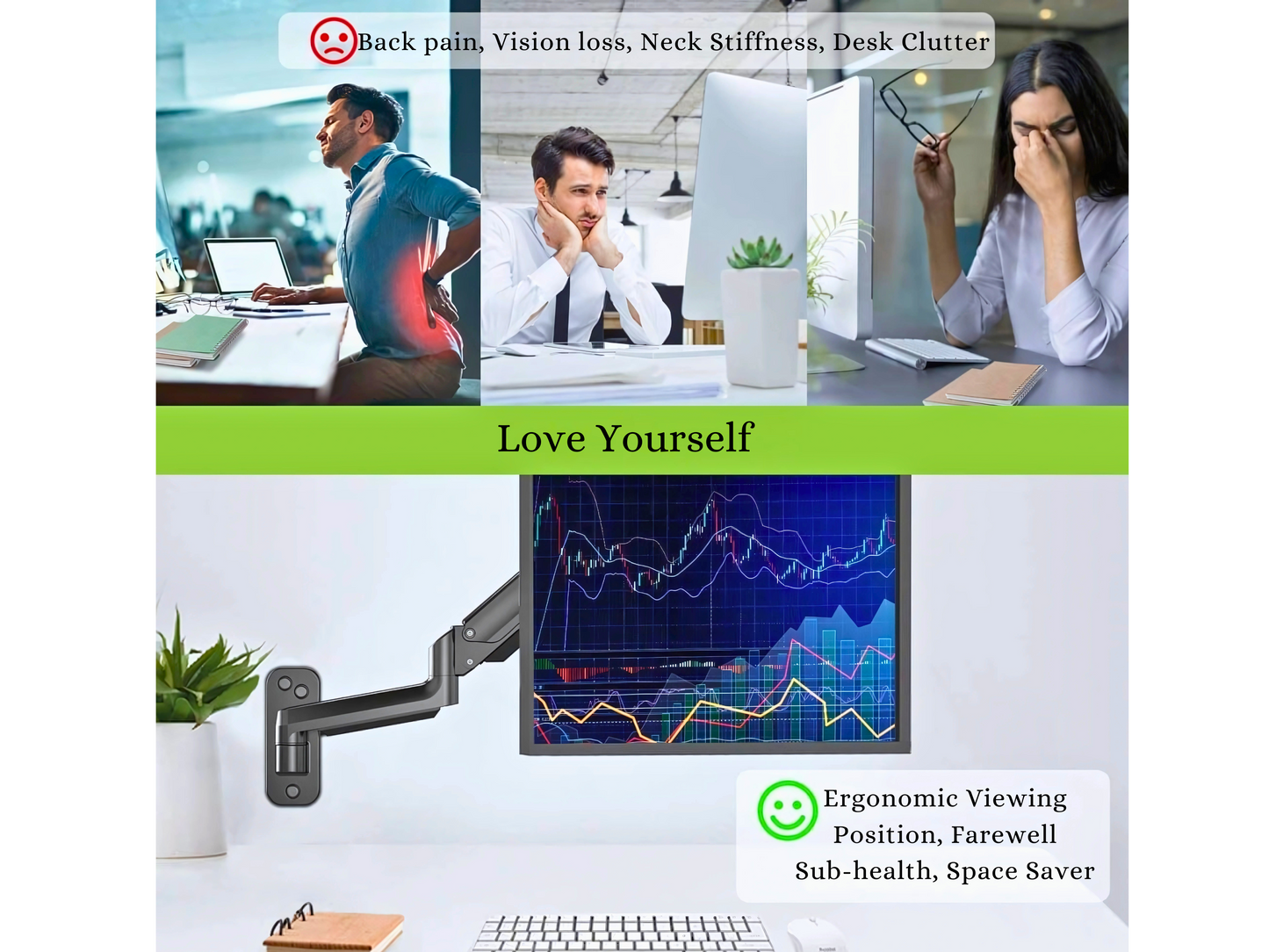 SUNCHHAYA Wall Mounted Arm for Desk, Wall Mounted Monitor Stand