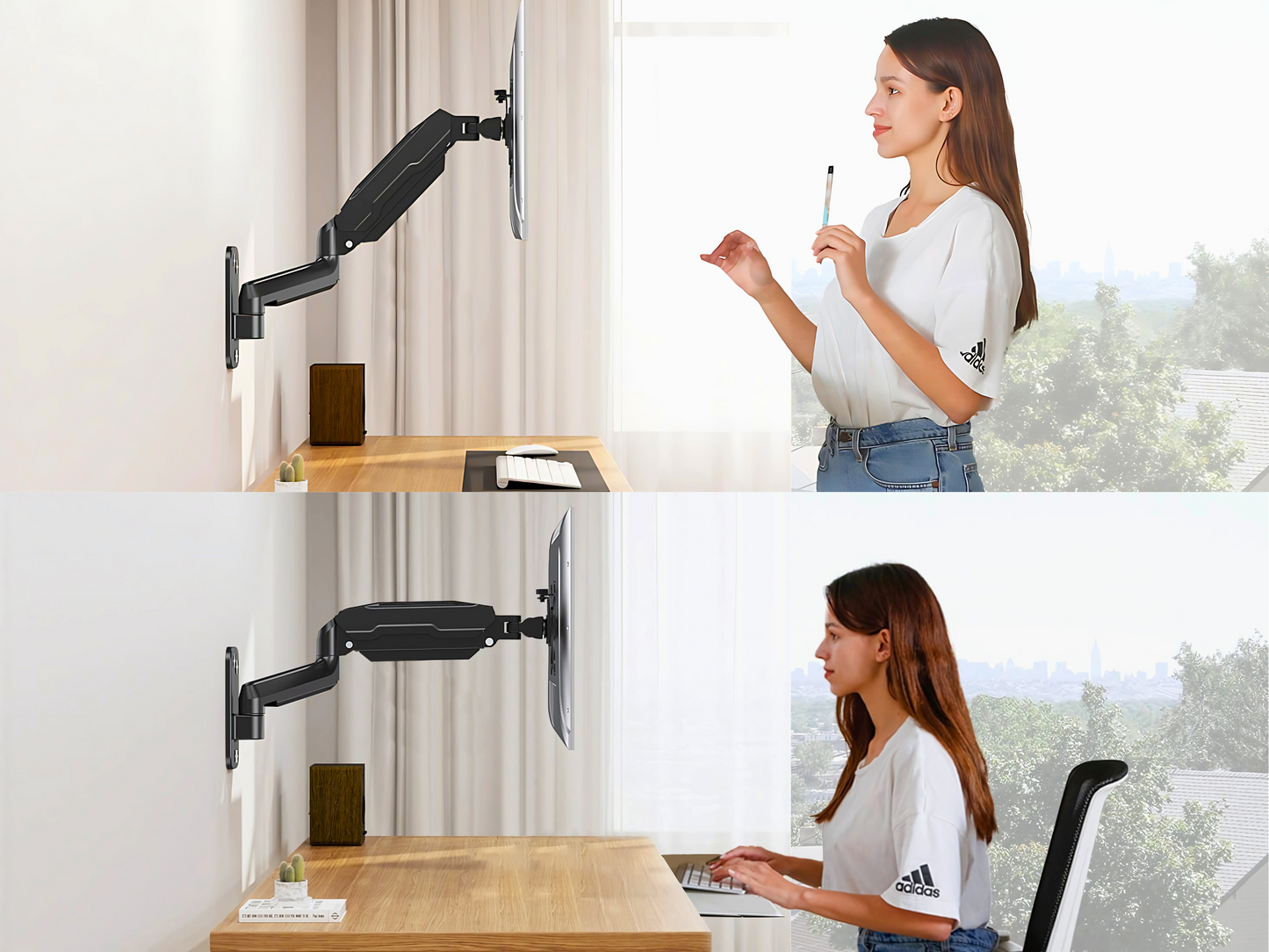 SUNCHHAYA Wall Mounted Arm for Desk, Wall Mounted Monitor Stand
