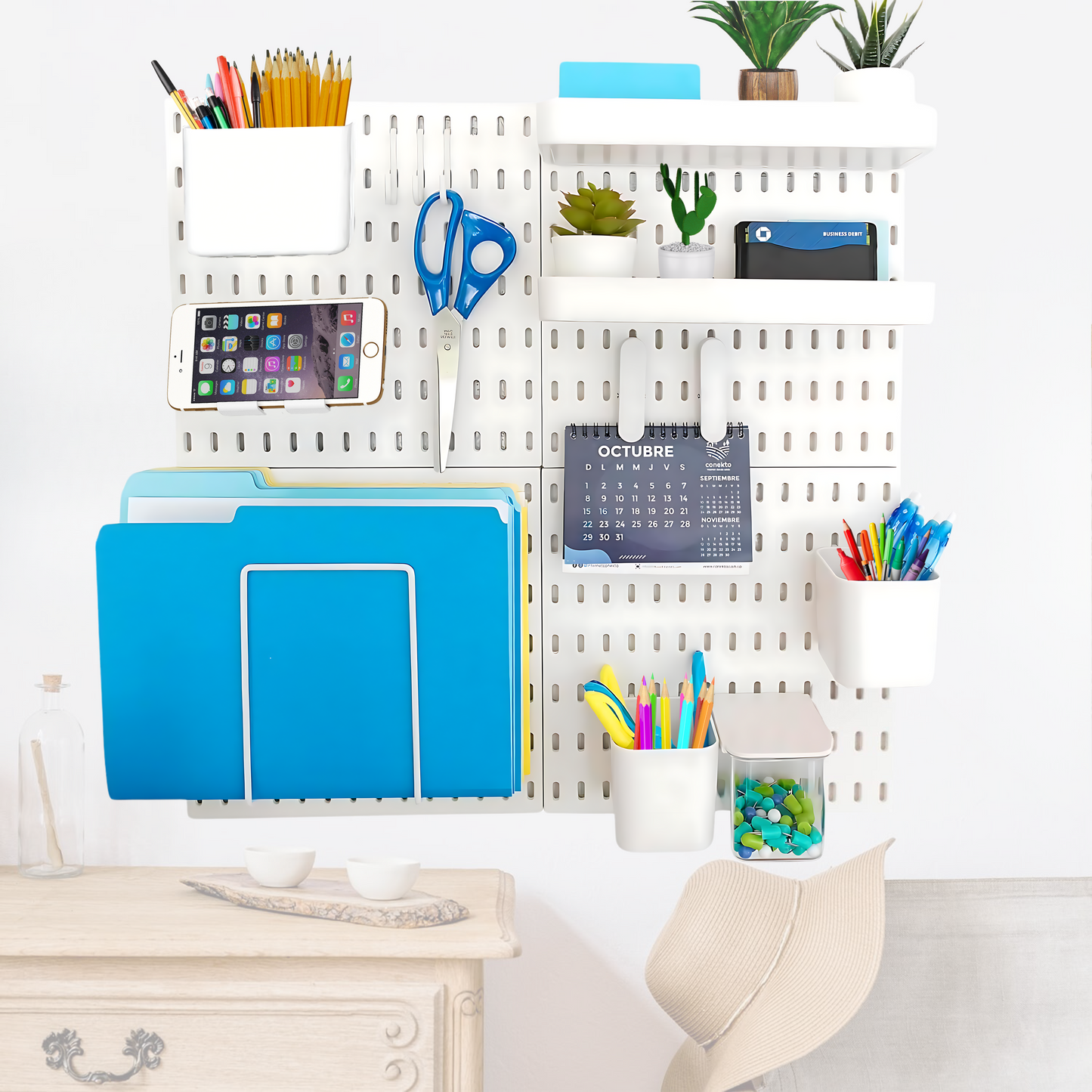 SUNCHHAYA Peg Board, Pegboard for Wall Organizer (White, 56x56 CM)