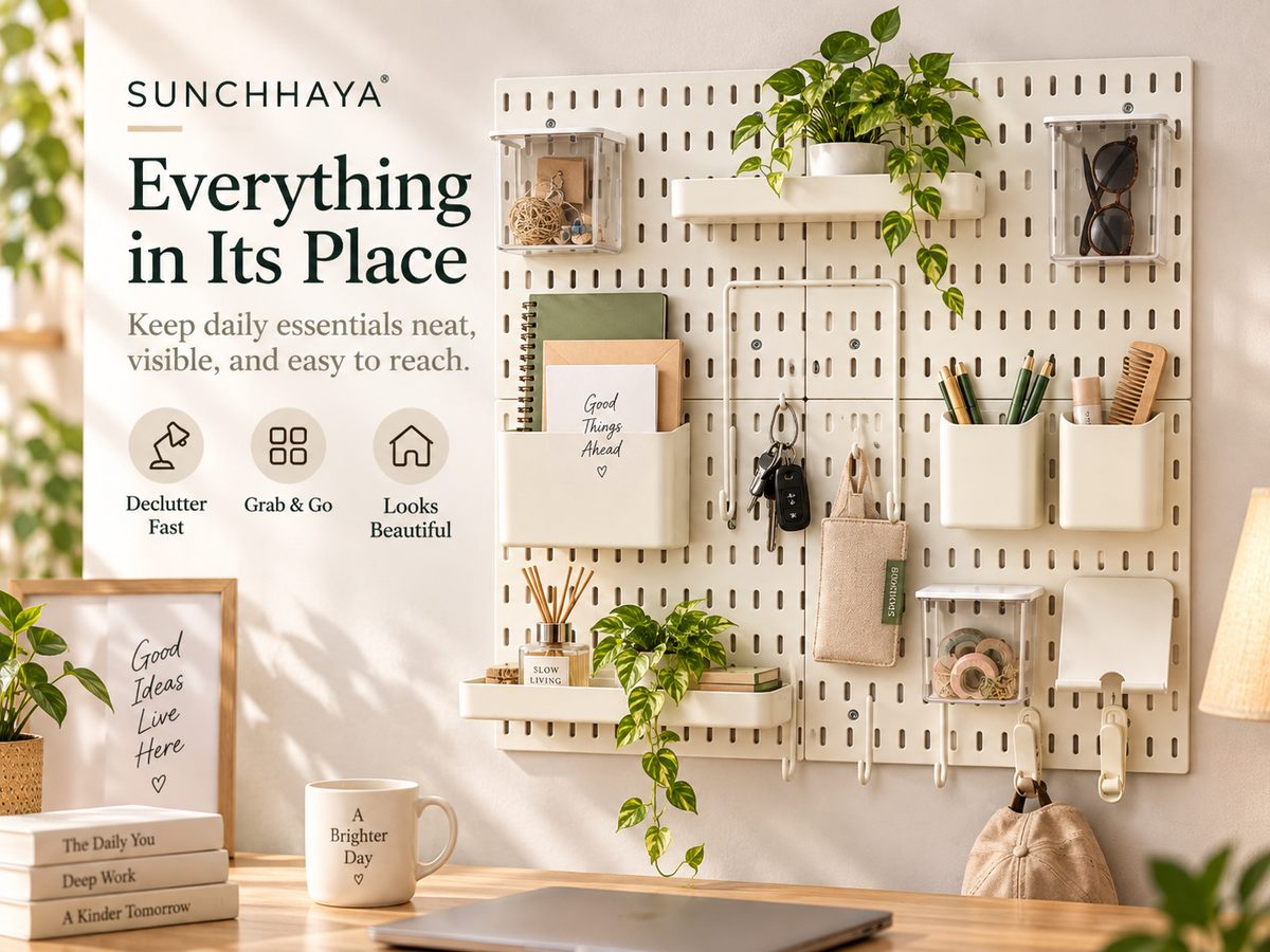 SUNCHHAYA Peg Board, Pegboard for Wall Organizer (White, 56x56 CM)
