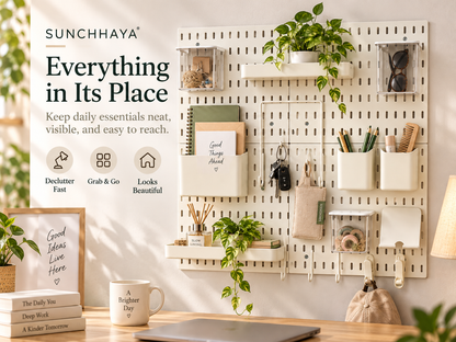 SUNCHHAYA Peg Board, Pegboard for Wall Organizer (White, 56x56 CM)