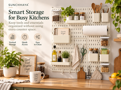 SUNCHHAYA Peg Board, Pegboard for Wall Organizer (White, 56x56 CM)