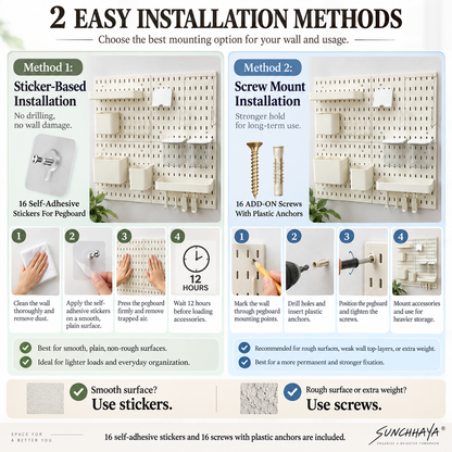 SUNCHHAYA Peg Board, Pegboard for Wall Organizer (White, 56x56 CM)