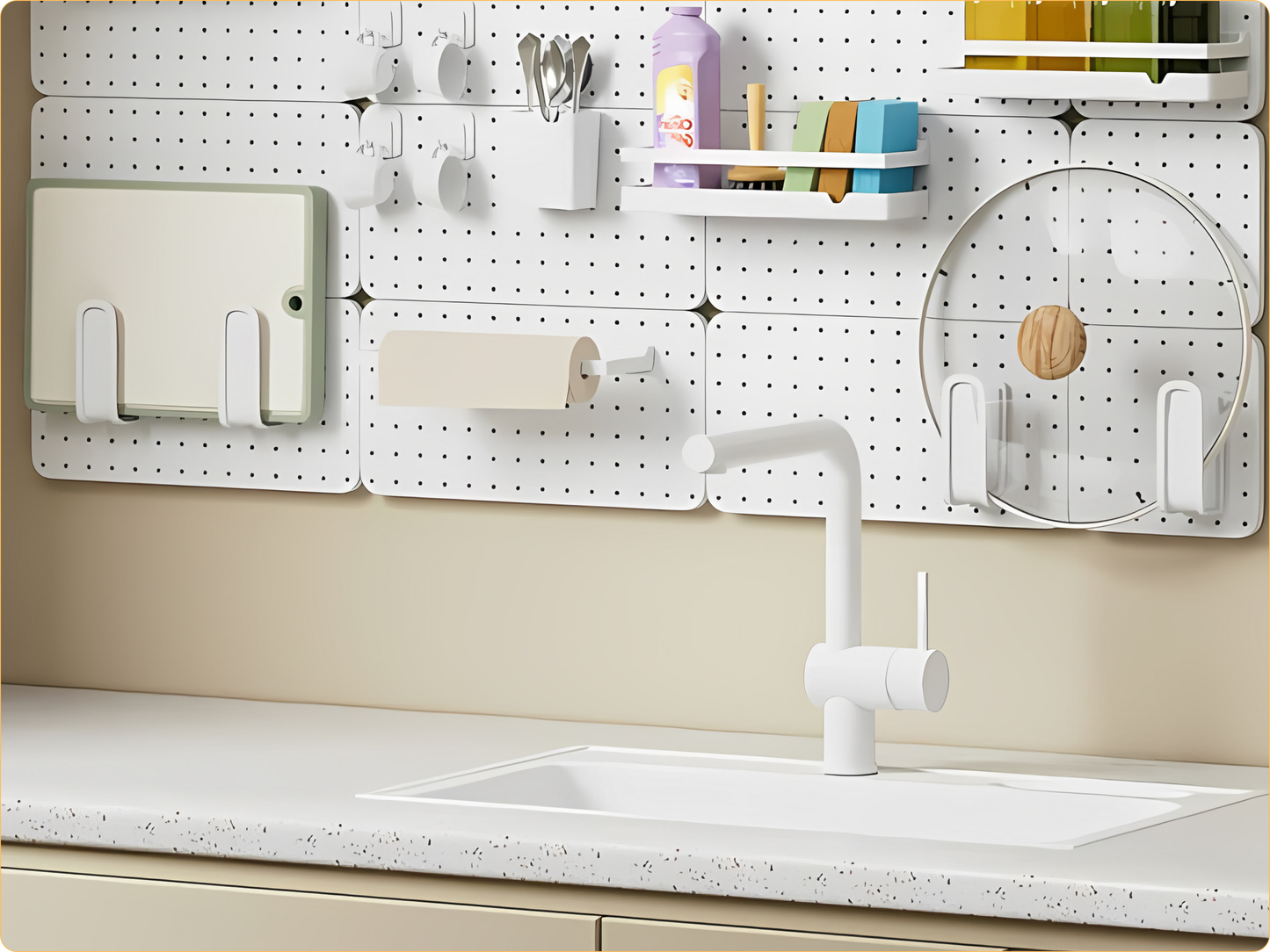 SUNCHHAYA Peg Board, Pegboard for Wall Organizer (White, Size :- 63x42 CM)