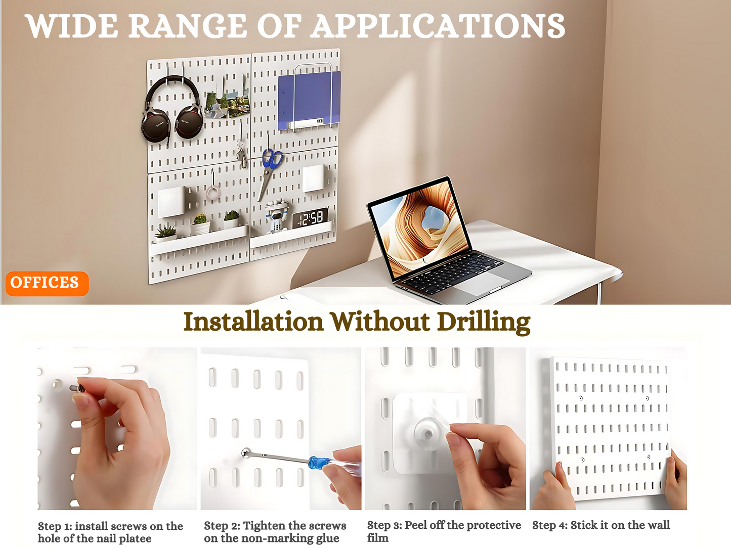 SUNCHHAYA Peg Board, Pegboard for Wall Organizer (White, 56x56 CM)