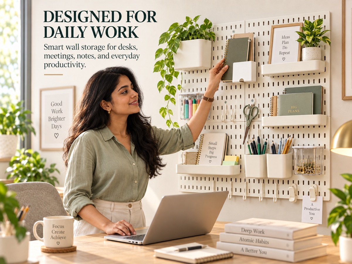 SUNCHHAYA Peg Board, Pegboard for Wall Organizer (White, 56x56 CM)