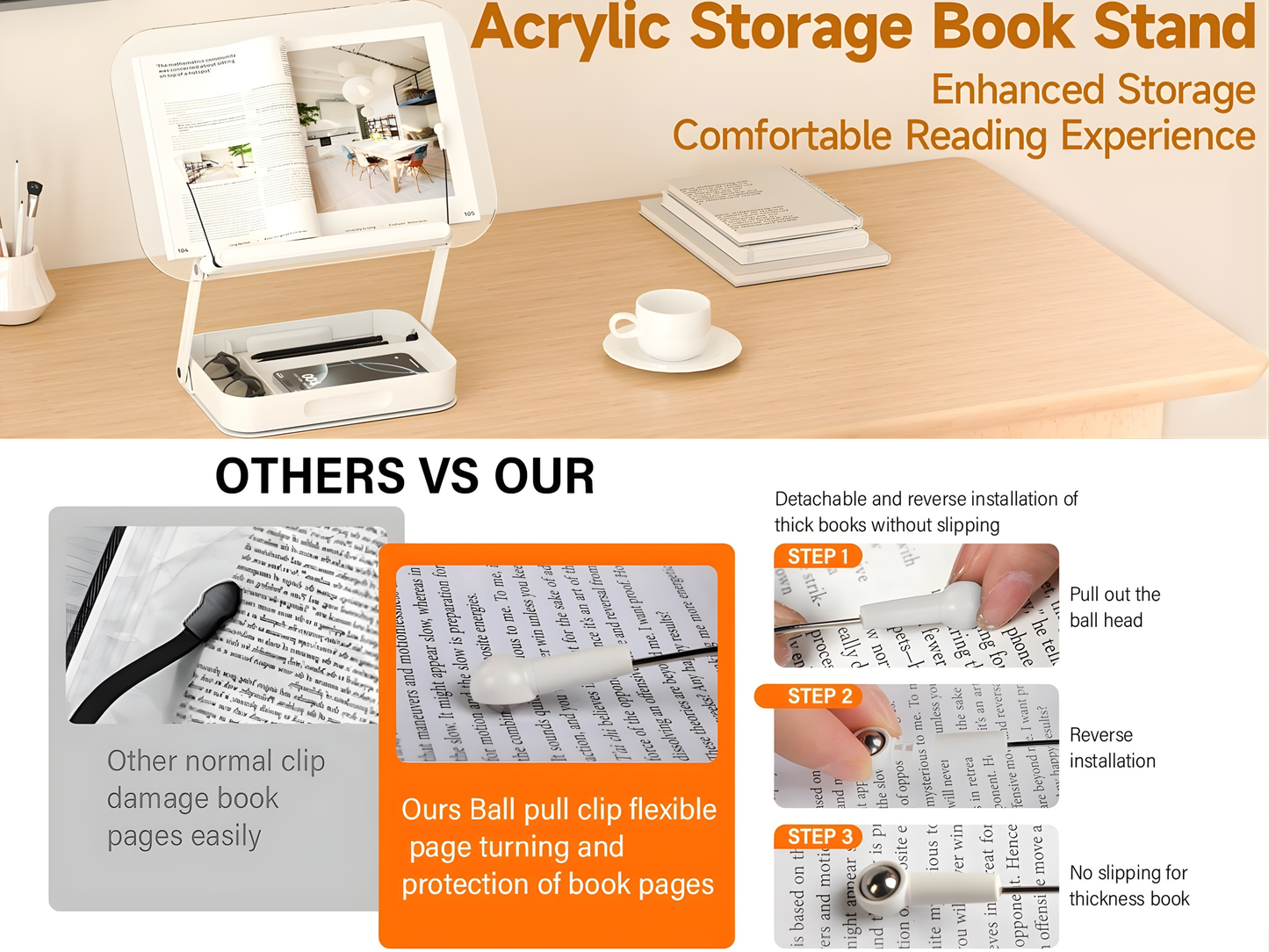 SUNCHHAYA Acrylic Book Reading Stand With Holder Adjustable Height-Angle (R22H)