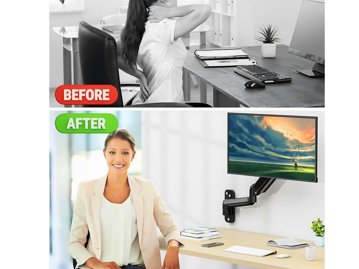 SUNCHHAYA Wall Mounted Arm for Desk, Wall Mounted Monitor Stand