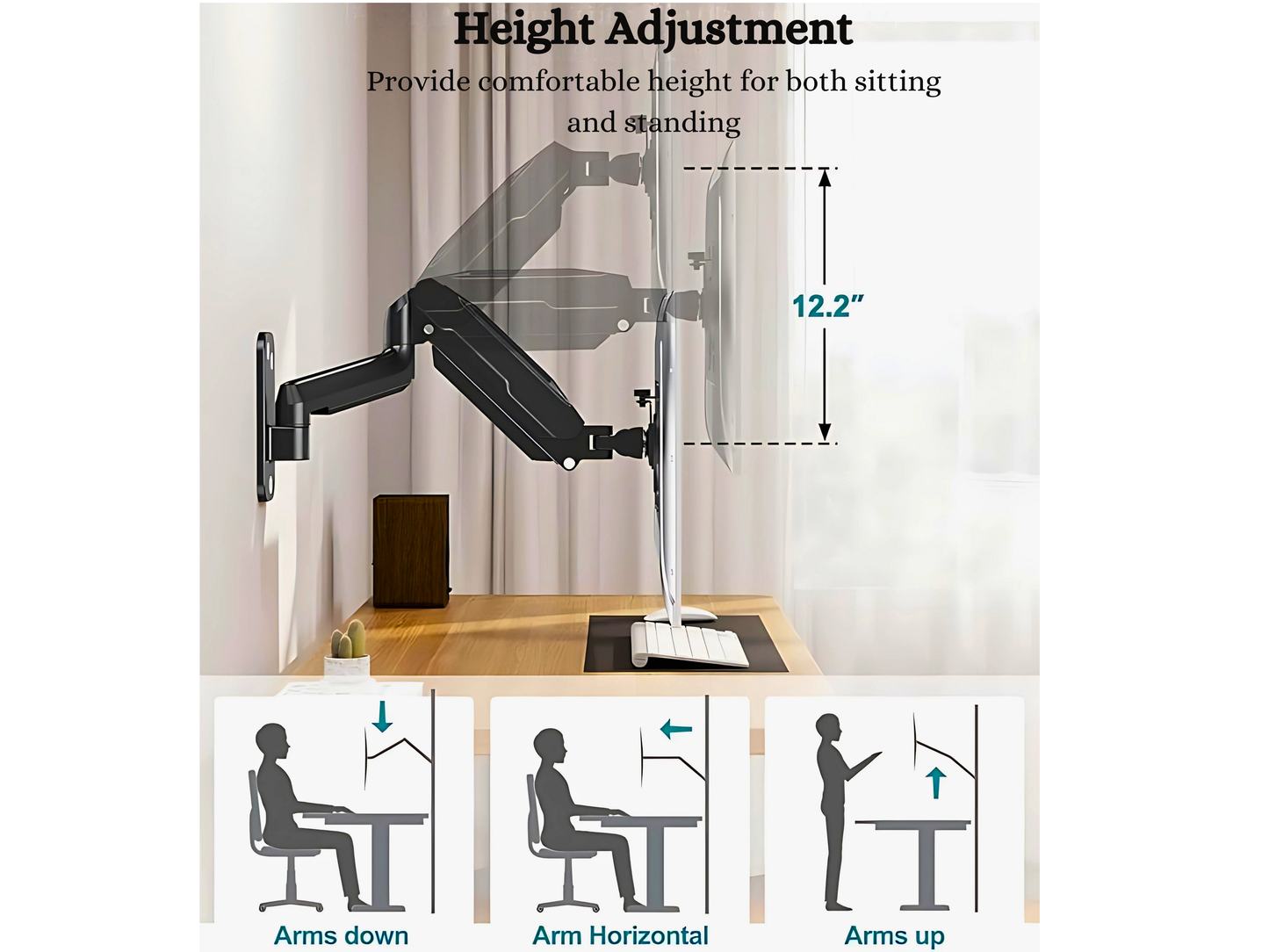 SUNCHHAYA Wall Mounted Arm for Desk, Wall Mounted Monitor Stand