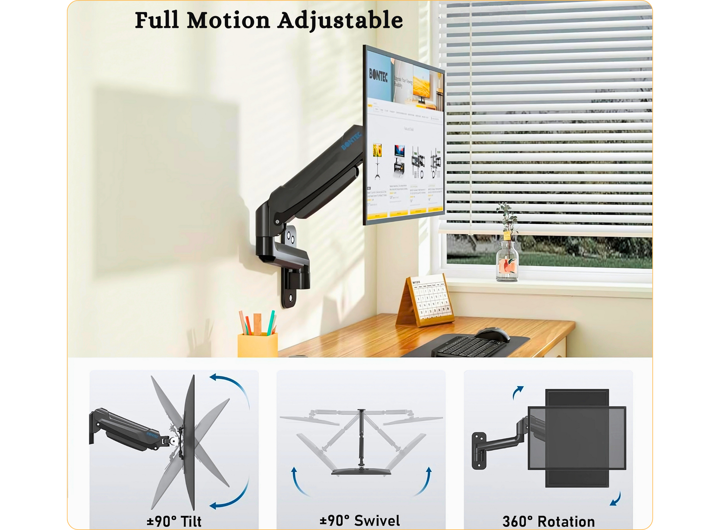 SUNCHHAYA Wall Mounted Arm for Desk, Wall Mounted Monitor Stand