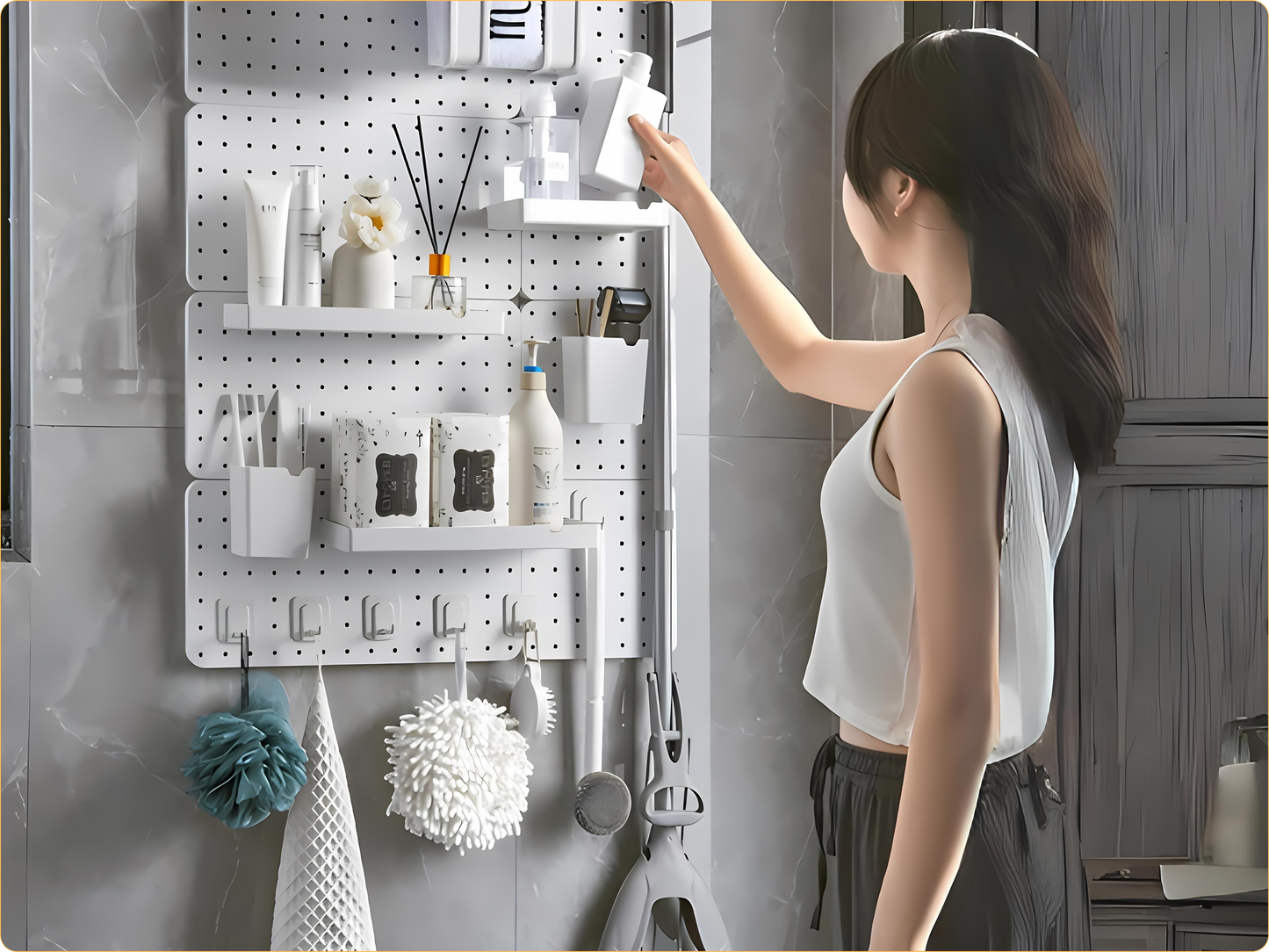 SUNCHHAYA Peg Board, Pegboard for Wall Organizer (White, Size :- 63x42 CM)