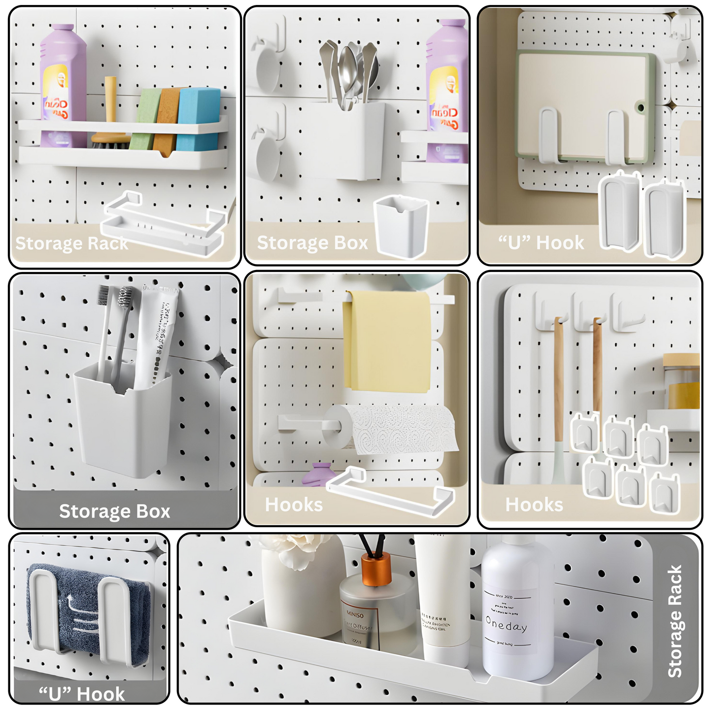 SUNCHHAYA Peg Board, Pegboard for Wall Organizer (White, Size :- 63x42 CM)