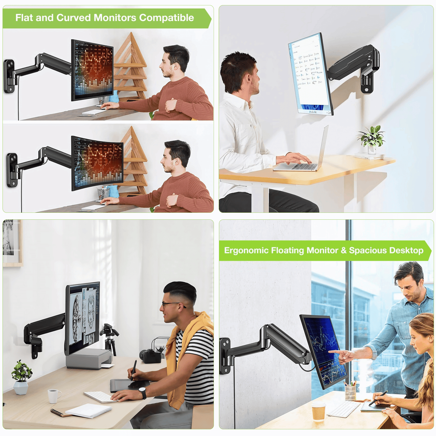 SUNCHHAYA Wall Mounted Arm for Desk, Wall Mounted Monitor Stand