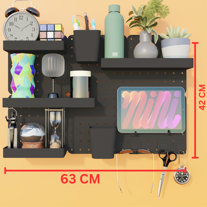 SUNCHHAYA Peg Board, Pegboard for Wall Organizer (Black, Size :- 63x42 CM)