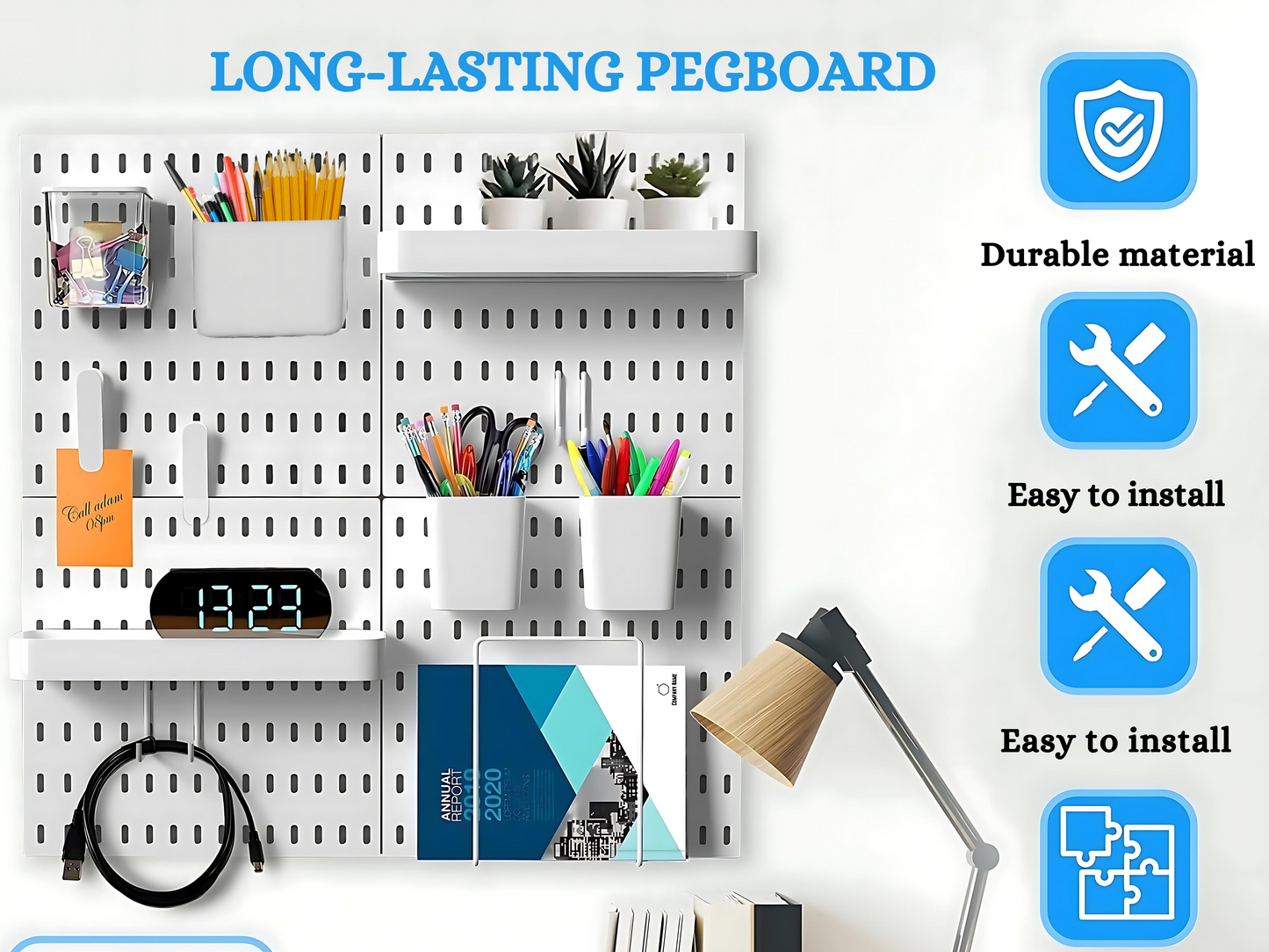 SUNCHHAYA Peg Board, Pegboard for Wall Organizer (White, 56x56 CM)