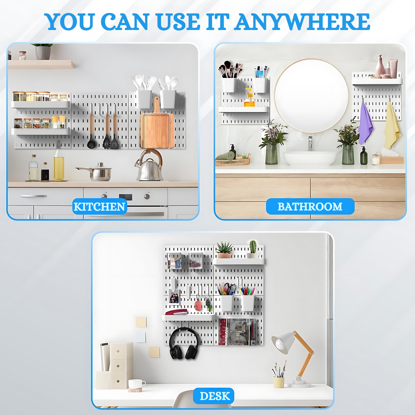 SUNCHHAYA Peg Board, Pegboard for Wall Organizer (White, 56x56 CM)