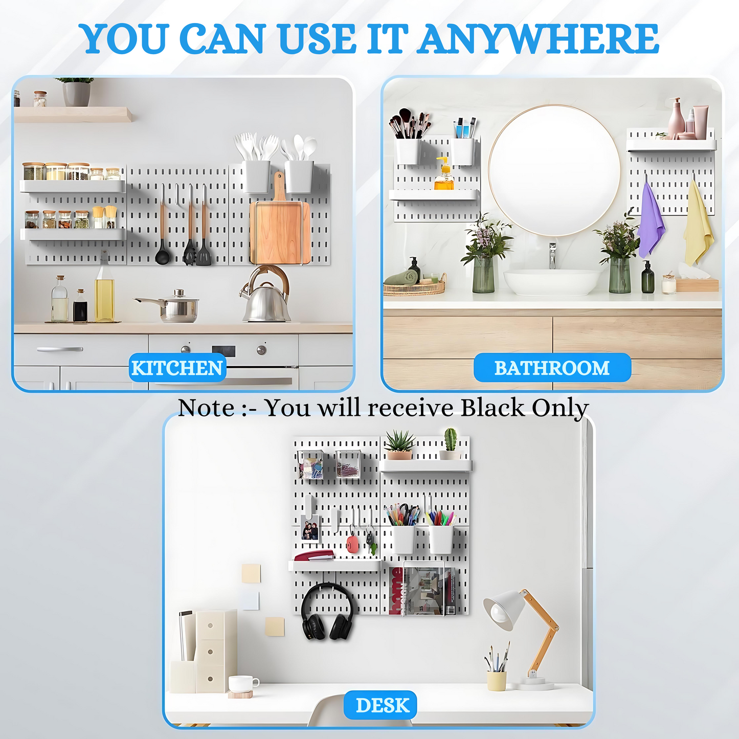 SUNCHHAYA Peg Board, Pegboard for Wall Organizer (Black, 56x56 CM)