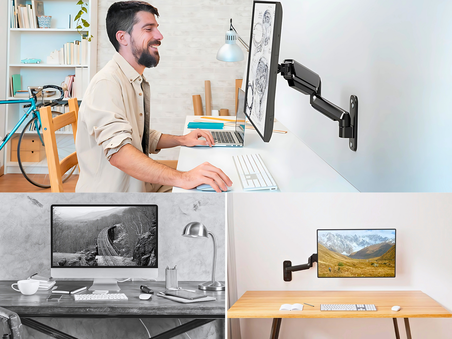 SUNCHHAYA Wall Mounted Arm for Desk, Wall Mounted Monitor Stand
