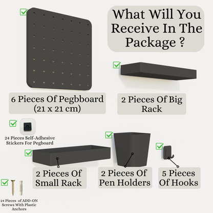 SUNCHHAYA Peg Board, Pegboard for Wall Organizer (Black, Size :- 63x42 CM)