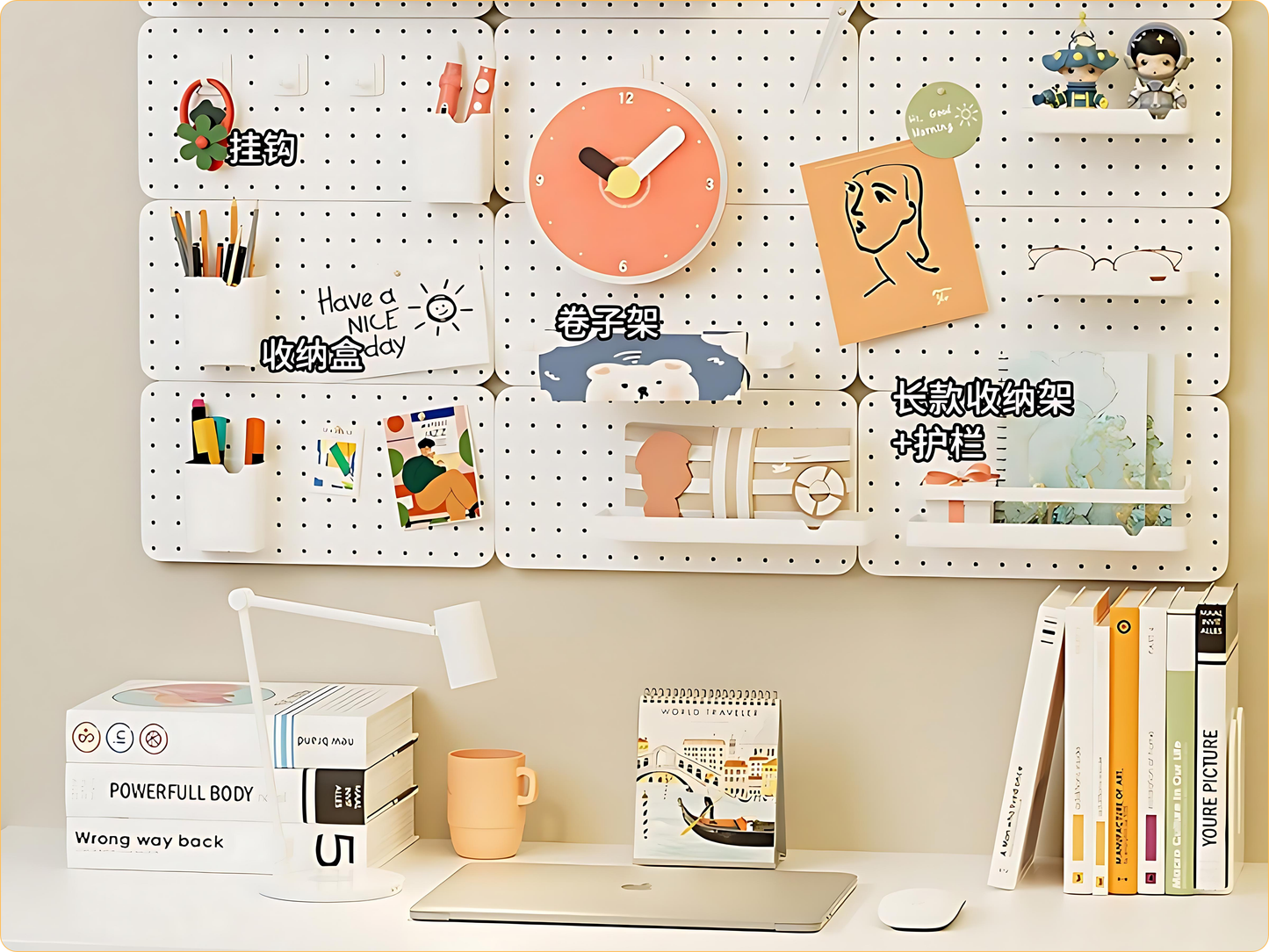 SUNCHHAYA Peg Board, Pegboard for Wall Organizer (White, Size :- 63x42 CM)