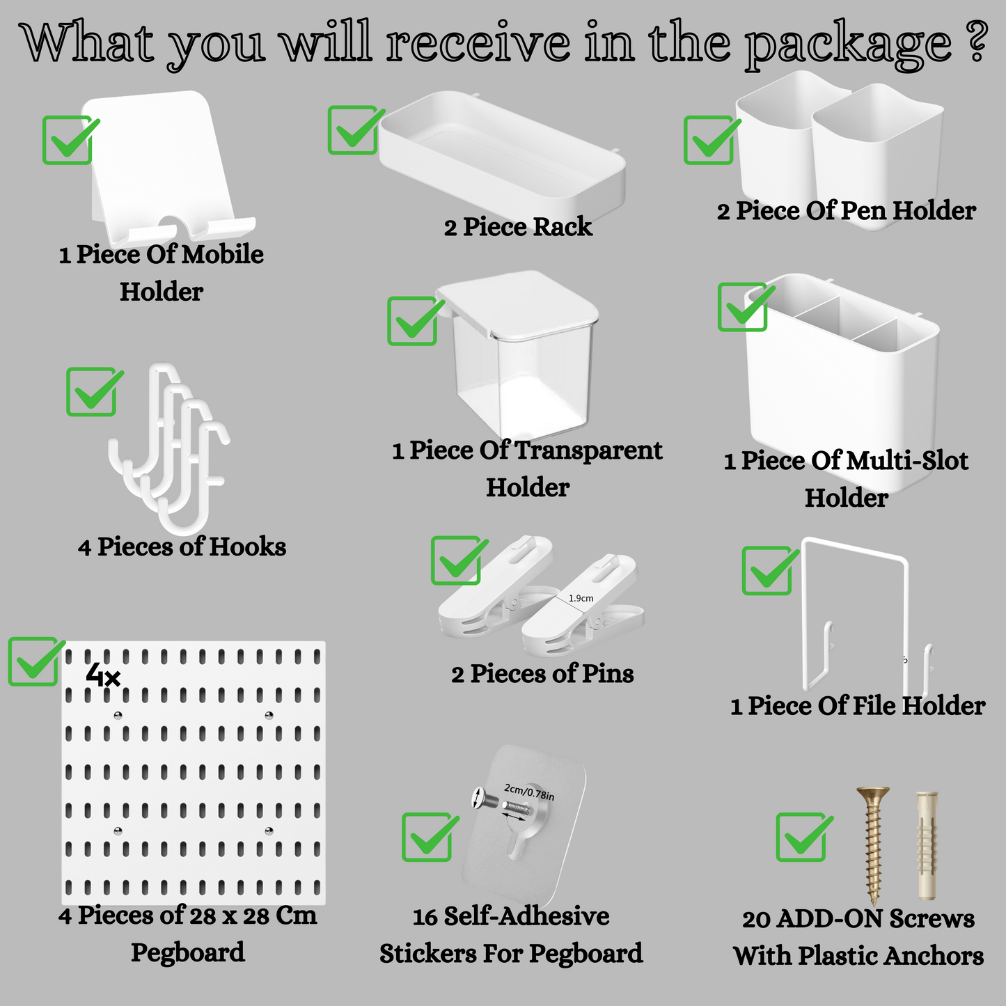 SUNCHHAYA Peg Board, Pegboard for Wall Organizer (White, 56x56 CM)