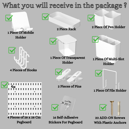 SUNCHHAYA Peg Board, Pegboard for Wall Organizer (White, 56x56 CM)