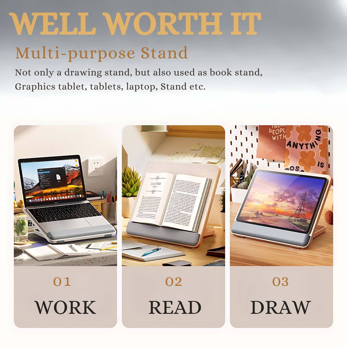 SUNCHHAYA Ipad Stand-Adjustable Reading, Writing & Drawing Stand with Soft Wrist Pad, 4 Pieces Of Silica pads Included (P29)