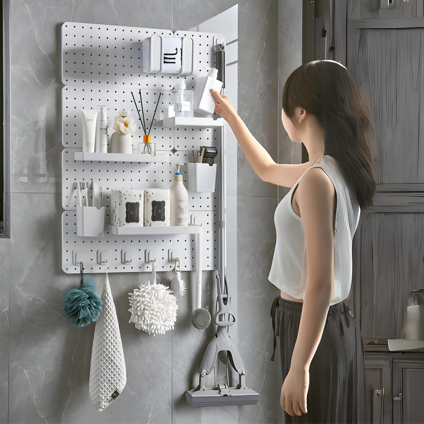 SUNCHHAYA Peg Board, Pegboard for Wall Organizer (White, Size :- 63x42 CM)