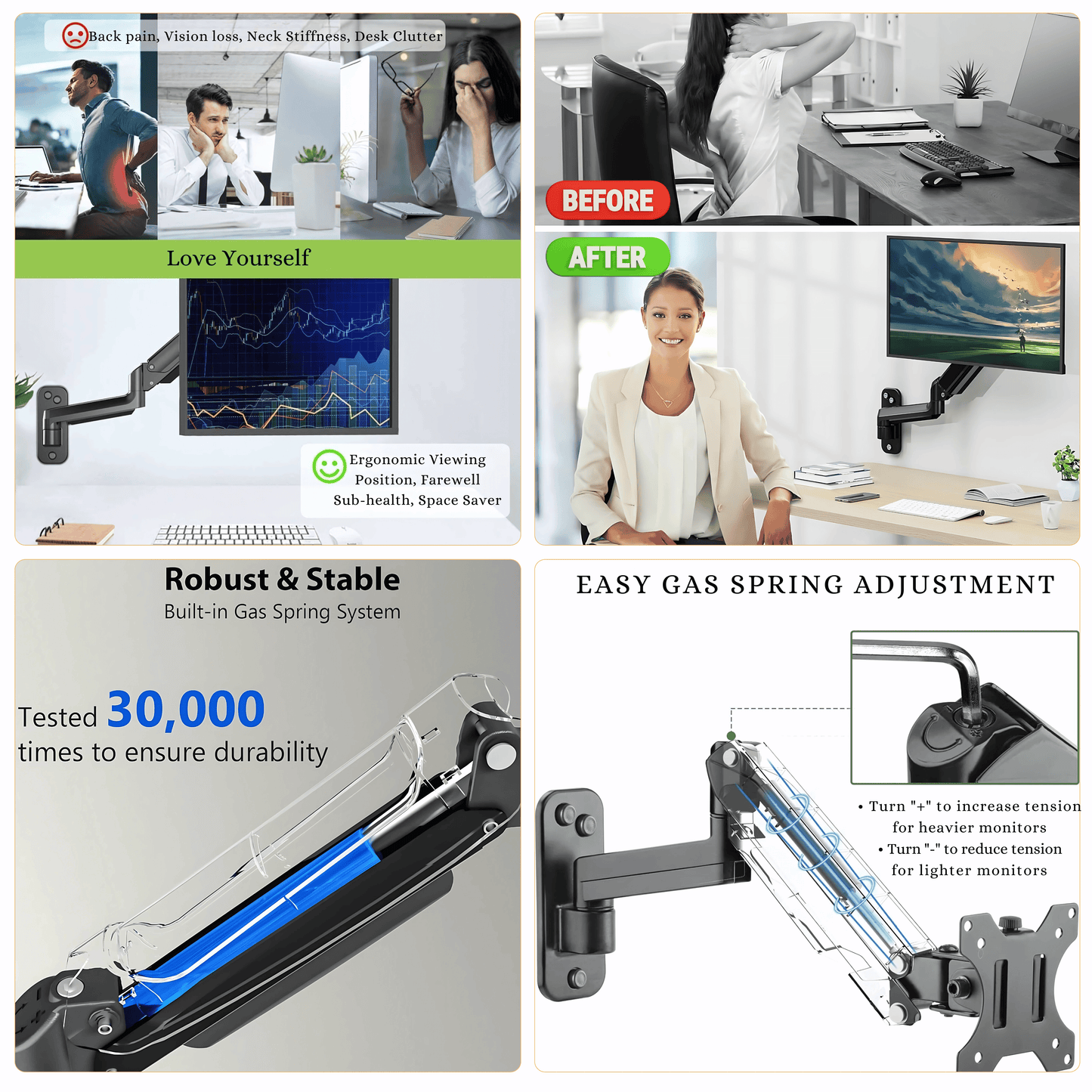 SUNCHHAYA Wall Mounted Arm for Desk, Wall Mounted Monitor Stand