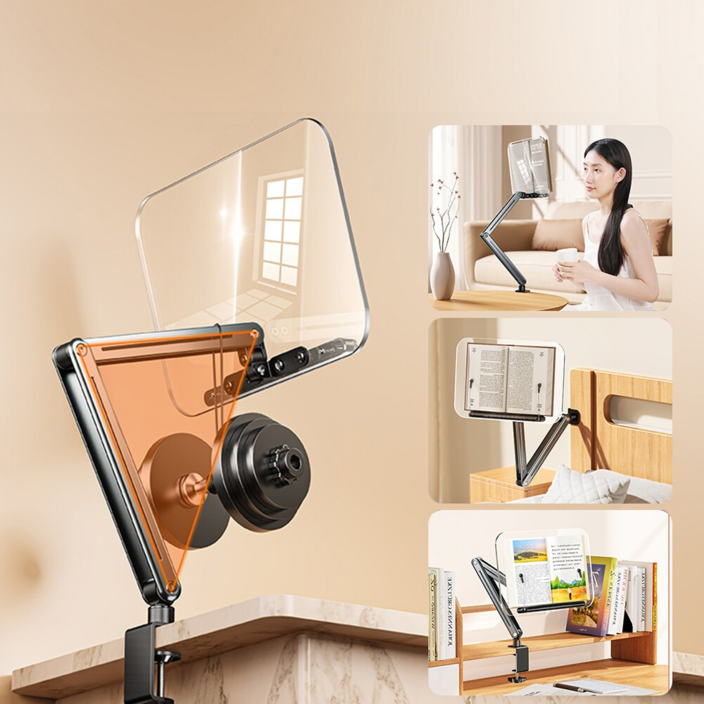 SUNCHHAYA Transparent Acrylic 360° Rotating Reading Stand Adjustable Height Book Holder
