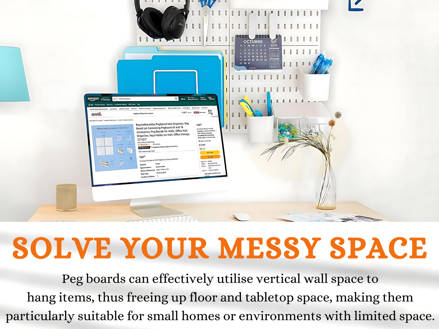 SUNCHHAYA Peg Board, Pegboard for Wall Organizer (White, 56x56 CM)