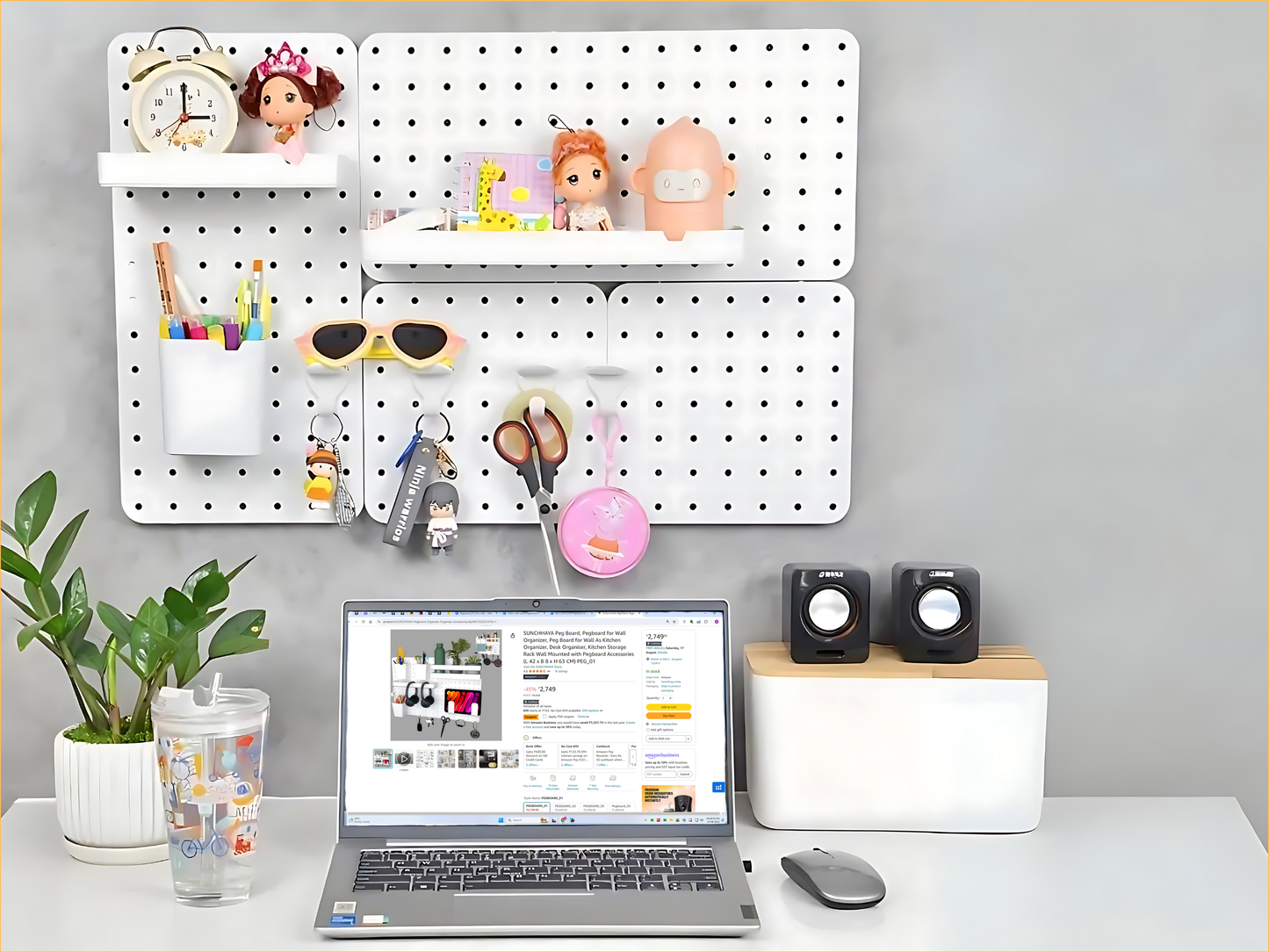 SUNCHHAYA Peg Board, Pegboard for Wall Organizer (White, Size :- 63x42 CM)