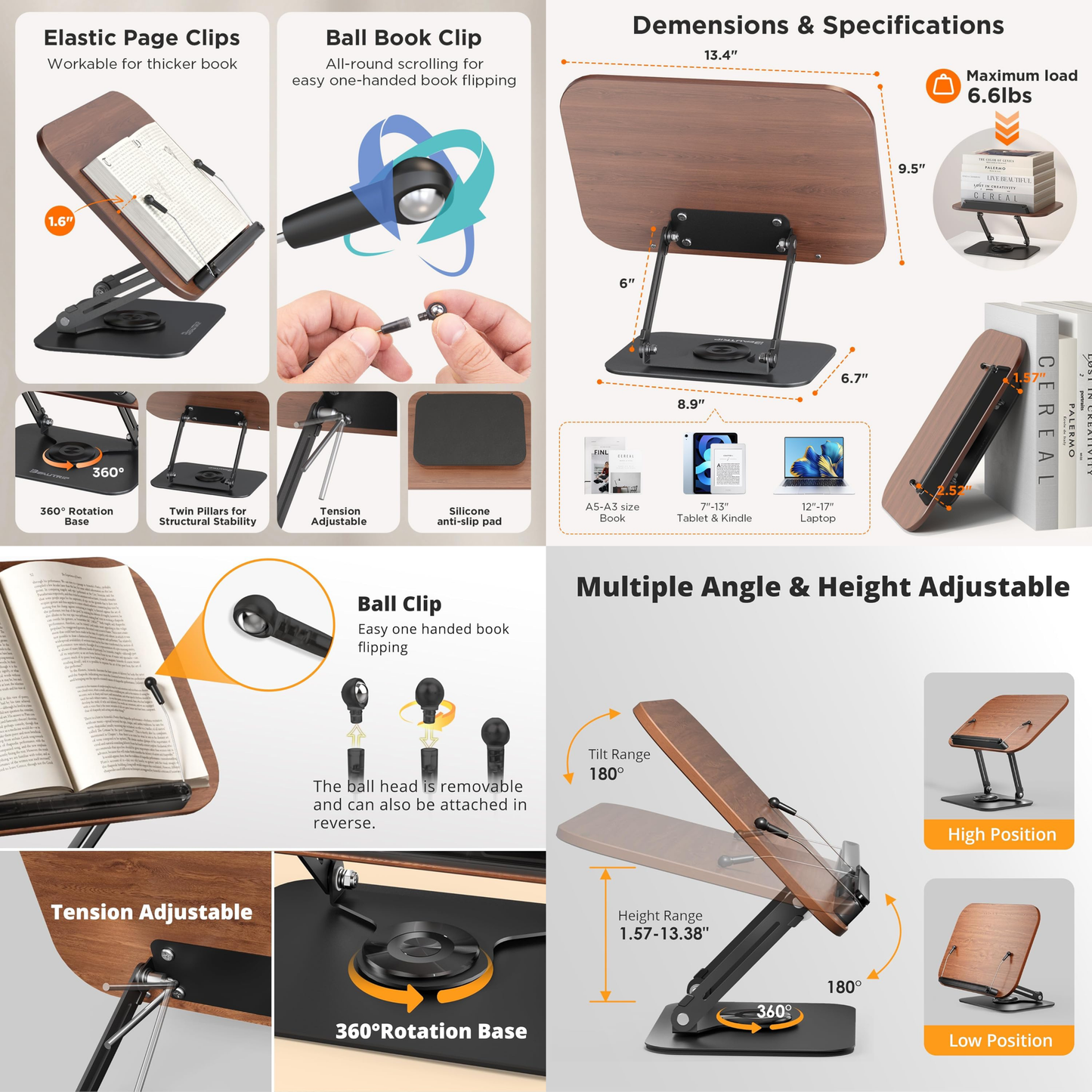 SUNCHHAYA New Book Reading Stand With Adjustable Height-Angle (R51_Brown)