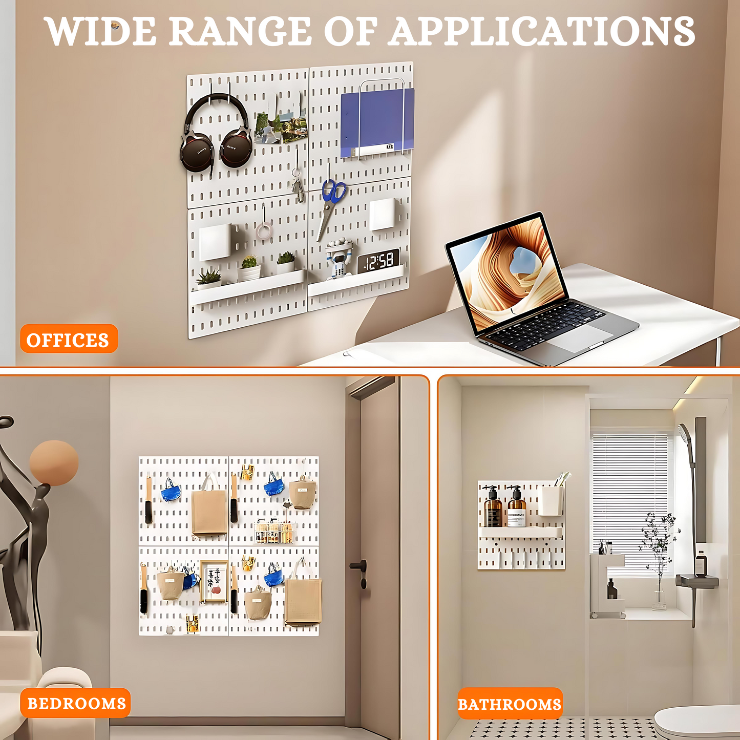 SUNCHHAYA Peg Board, Pegboard for Wall Organizer (White, 56x56 CM)