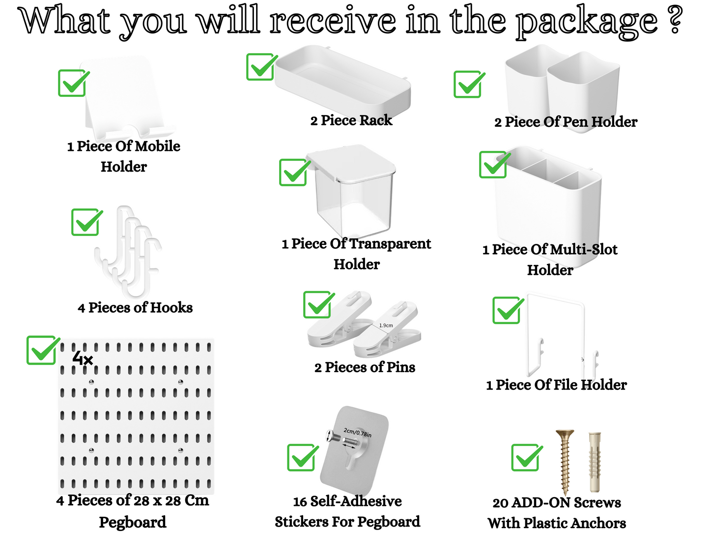 SUNCHHAYA Peg Board, Pegboard for Wall Organizer (White, 56x56 CM)