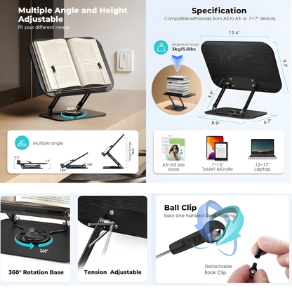 SUNCHHAYA New Book Reading Stand With Adjustable Height-Angle (R51_Black)