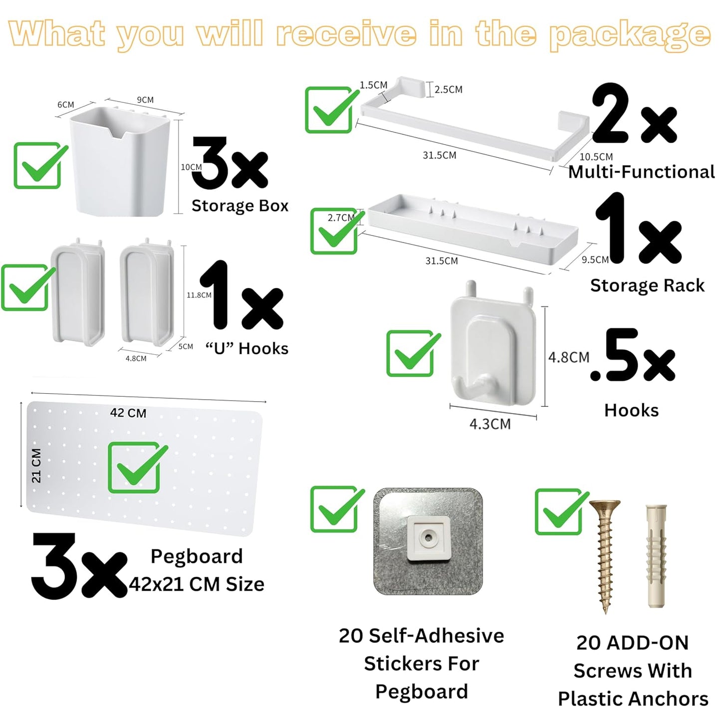 SUNCHHAYA Peg Board, Pegboard for Wall Organizer (White, Size :- 63x42 CM)