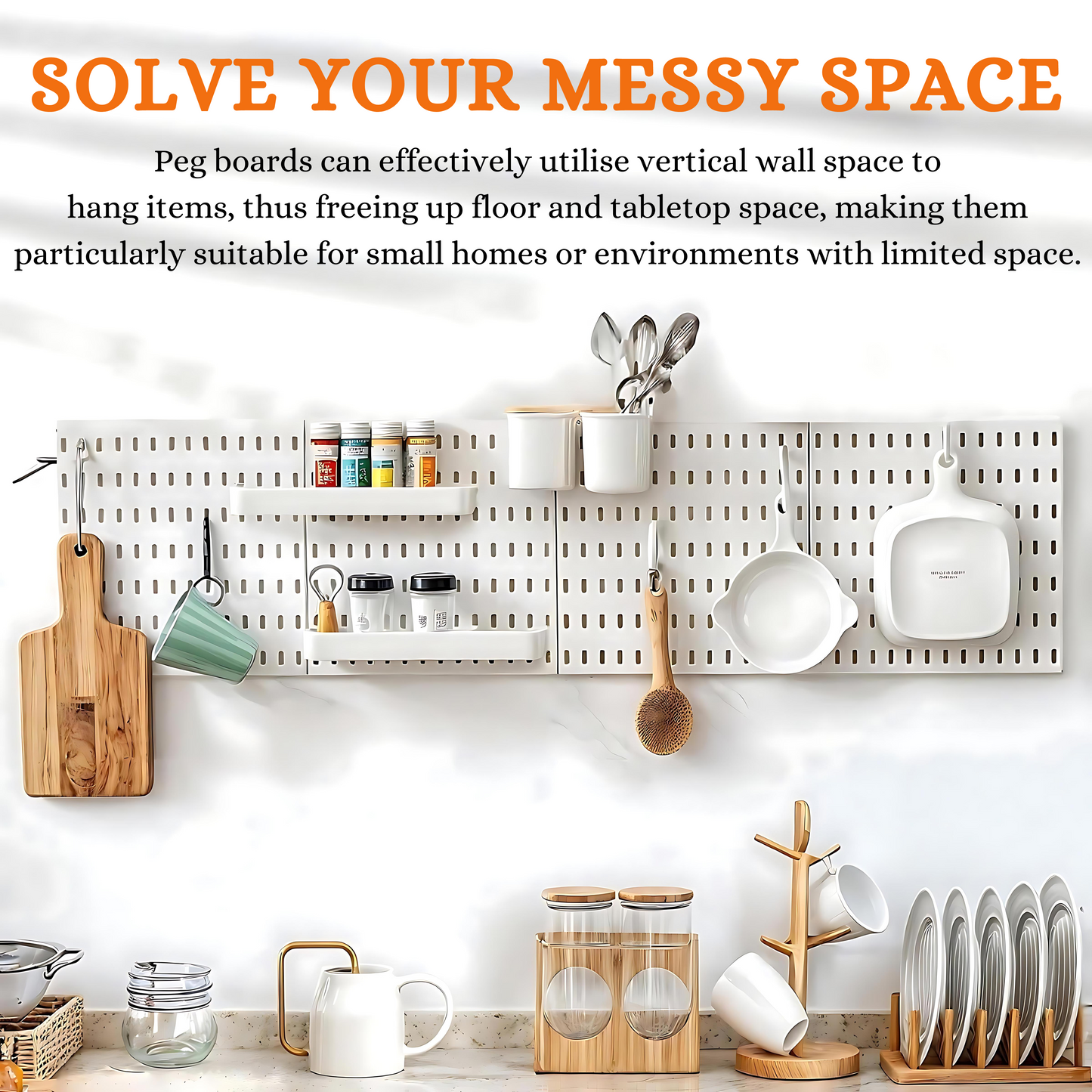 SUNCHHAYA Peg Board, Pegboard for Wall Organizer (White, 56x56 CM)